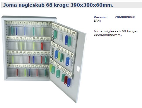 Joma nøgleskab 68 kroge (390x300x60 mm)