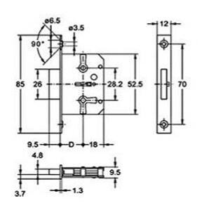 Møbellås 665-15mm H+V incl Nøgle MS Elz S 12 x 85mm