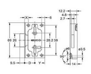 Møbellås Plade 611-15mm H+V incl Nøgle Stål S12x75mm