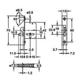 Møbellås Jalousi 2173.20mm H incl Nøgle MS Elz S 90x14mm