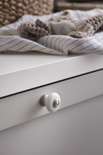 Habo møbelknop 1stk 37mm porcelæn erik hvid/børstet nikkel