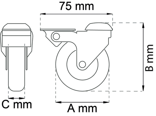 MØBELHJUL SVINGB.M/BREMSE&CEN.HUL 5