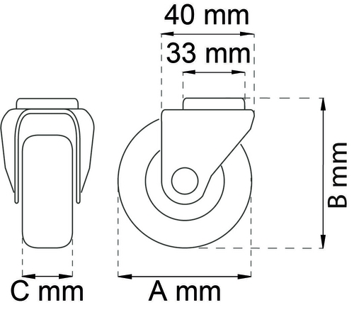 MØBELHJUL MED CENTRUMHUL 75MM