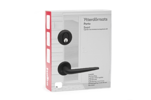Dørgrebssæt f/yderdør Porto Sort Aluminium
