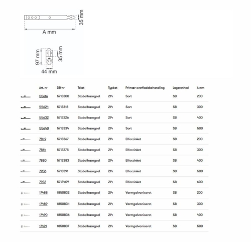 STABELHÆNGSEL 400MM 2STK GALV.