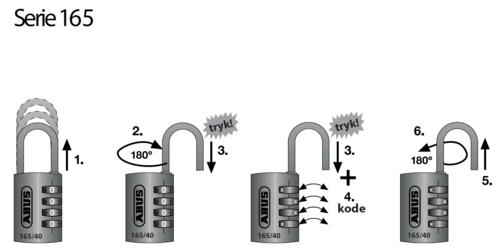 Abus hengelås m / kode 165/40 mm