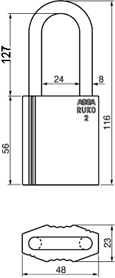 RD2643 Padlock RUKO D12 Series 1200 127 mm bracket