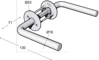 DØRHÅNDTAK L -FORM - 16 MM - MED ROSETER 0116