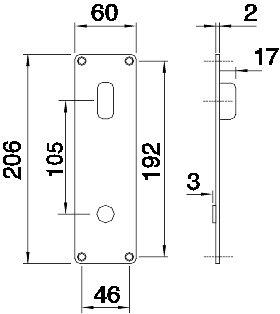 Langt skilt med vrihåndtak og hull for dørhåndtak