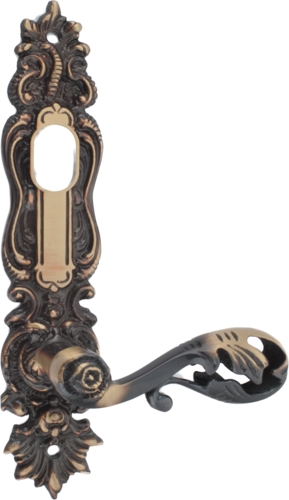 Türgriff LC472 mit Langschild in Messing, Antik oder Schwarz Doppelzylinder