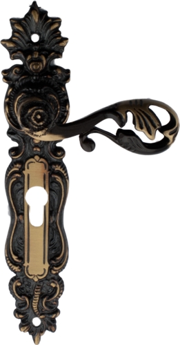 Door handle LC472 with Long sign in Brass, Antique or black Drop cylinder