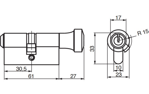 RG1605 Dropcylinder med liten knopp Rostfritt utseende