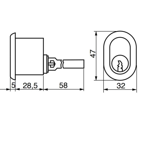 RB2601 Oval sylinder for kasselås, normal. forskning, inkl. tilbehør