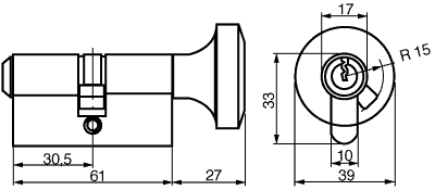RB1602 Drop cylinder with large knob.
