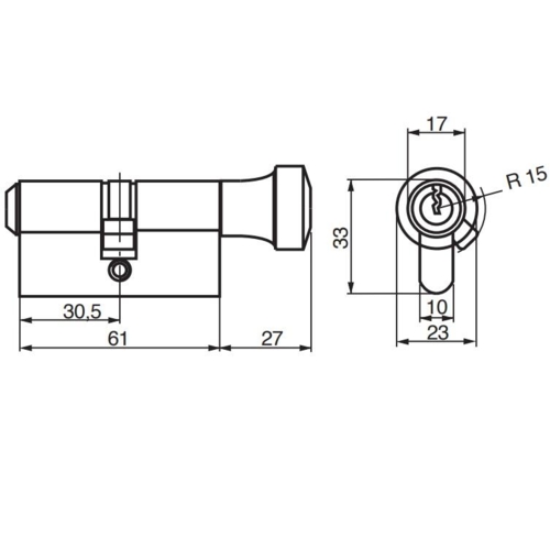 RB1605 Drop cylinder with small knob.