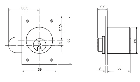 RB1608 Møbellås med endeplate og ring, messing