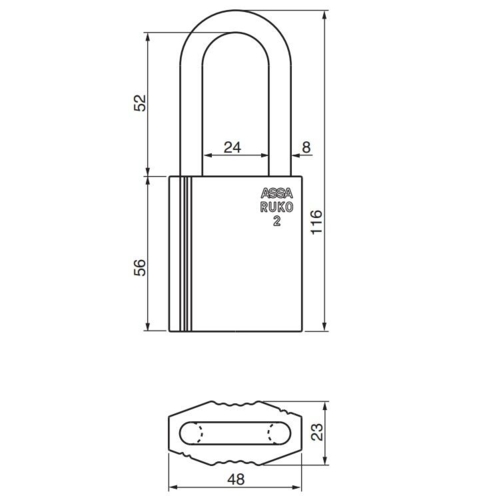 RB2644 Hänglås typ 2 svart krom, fäste höjd 52 mm mässing Ø8 mm, klass 2