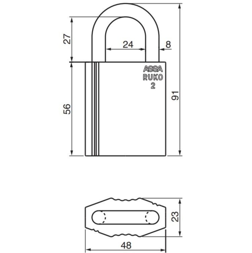 RB2645 Hänglås Typ 2 svart krom, fäste höjd 27 mm mässing Ø8 mm, klass 2