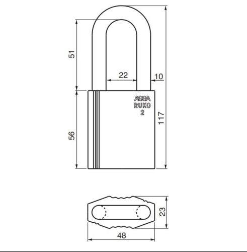 RB2647 Hänglås Typ 2 svart krom, fäste höjd 51 mm härdat stål Ø10 mm, klass 2