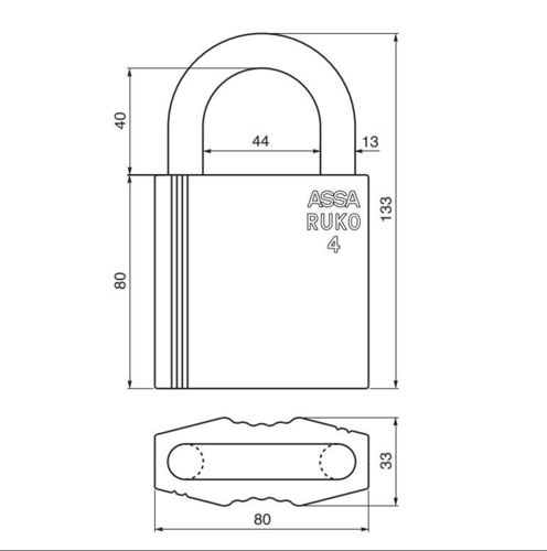 RB4641 Hänglås Typ 4 svart krom, normal. diff., fäste härdat stål Ø13 mm