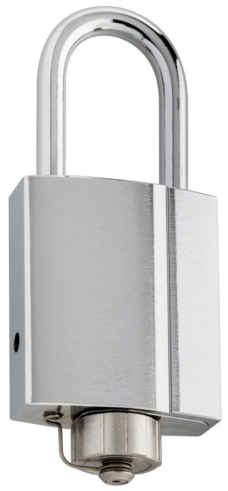 RB3408-50 Hänglås blank krom, båghärdat stål Ø8 mm, båghöjd 50 mm