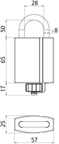 RB3408-50 Hänglås blank krom, båghärdat stål Ø8 mm, båghöjd 50 mm