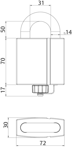 RB3414-50 Hengelås blank krom, bøyleherdet stål Ø14 mm, bøylehøyde 50 mm