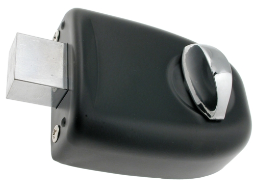 RB2622 Kastenschloss mit Zylinder und Endplatte, schwarz mit glänzendem Chromzylinder