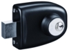 RB1622 Box lock with cylinder and end plate, black with Stainless Look Cylinders