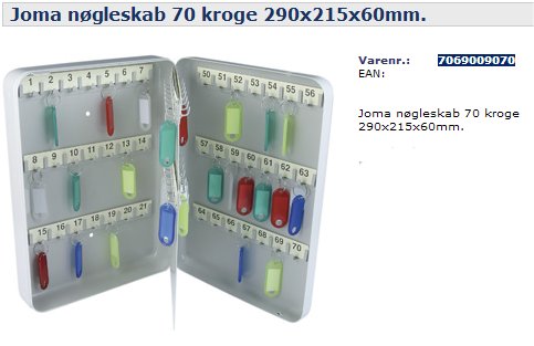 Joma nøgleskab 70 kroge (290x215x60 mm)