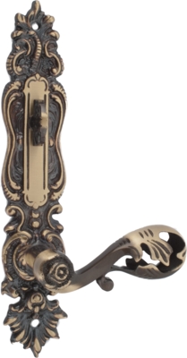 Türgriff LC472 mit langem Schild in Messing, Antik oder Schwarz mit Knopf